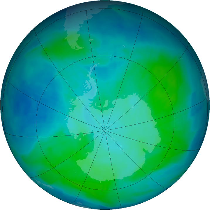 Antarctic ozone map for 29 January 2012